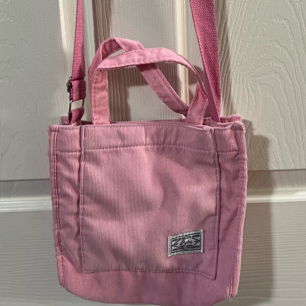 Letu Pink Corduroy Shoulder Crossbody Tote Bag.
